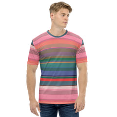 Electric Sunrise Colorful Stripe All-Over Print Men's Crew Neck T-Shirt