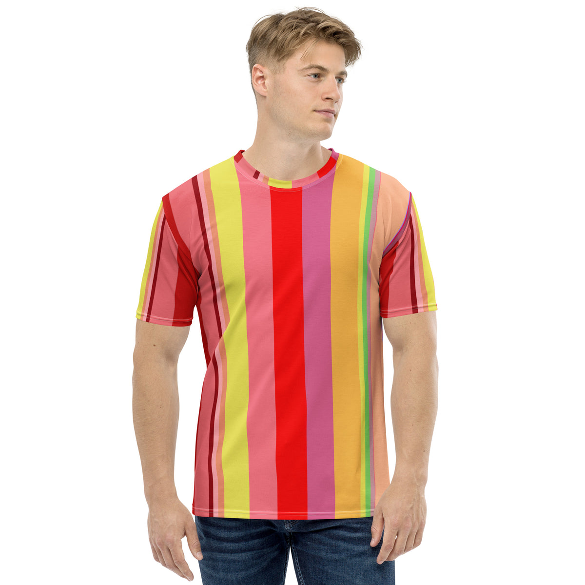 Fiesta Flamenco Colorful Stripe All-Over Print Men's Crew Neck T-Shirt