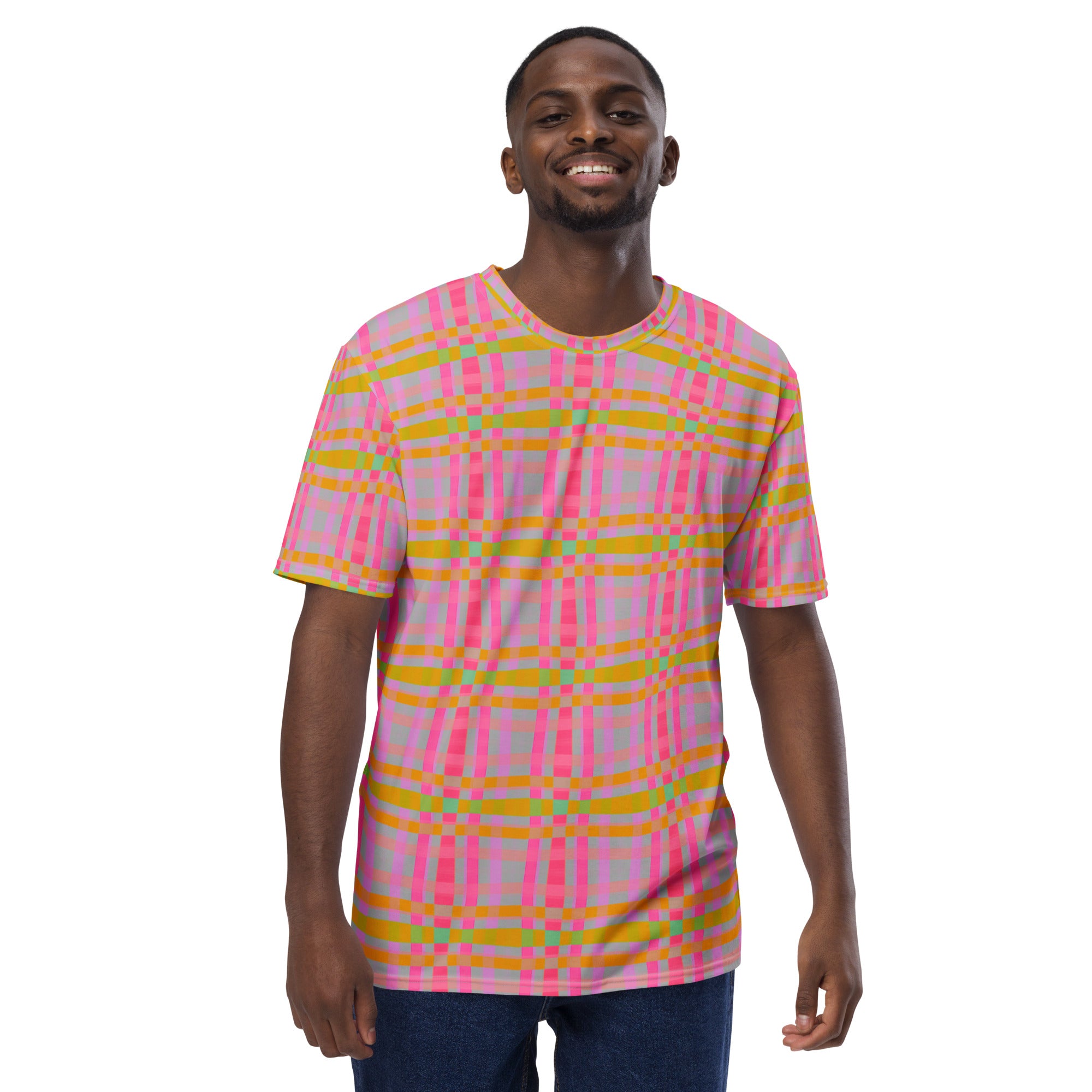 Midnight Pixel Box Stripe T-Shirt for Men in Dark Shades.