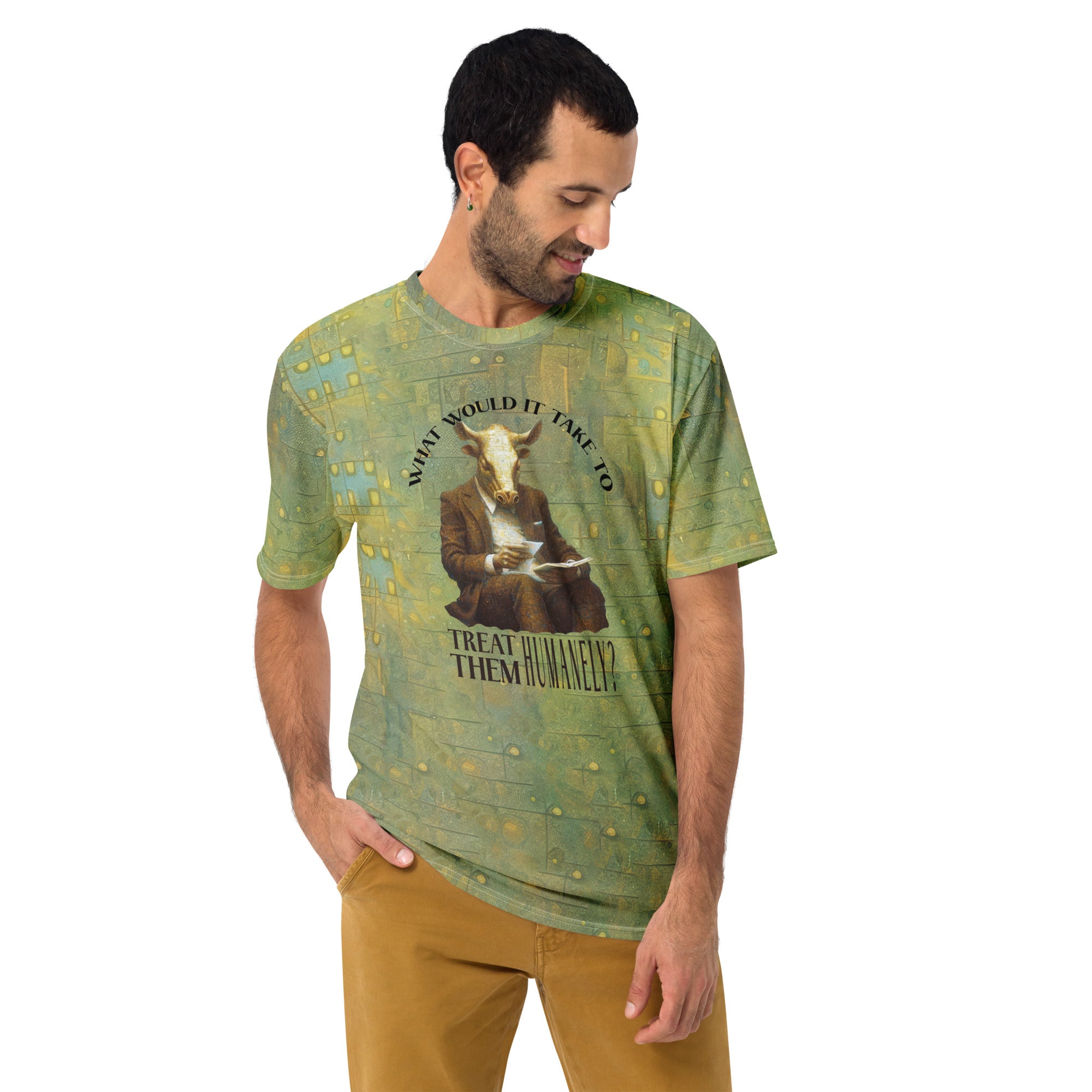 Skateboarding Rhino graphic on men's crew neck t-shirt