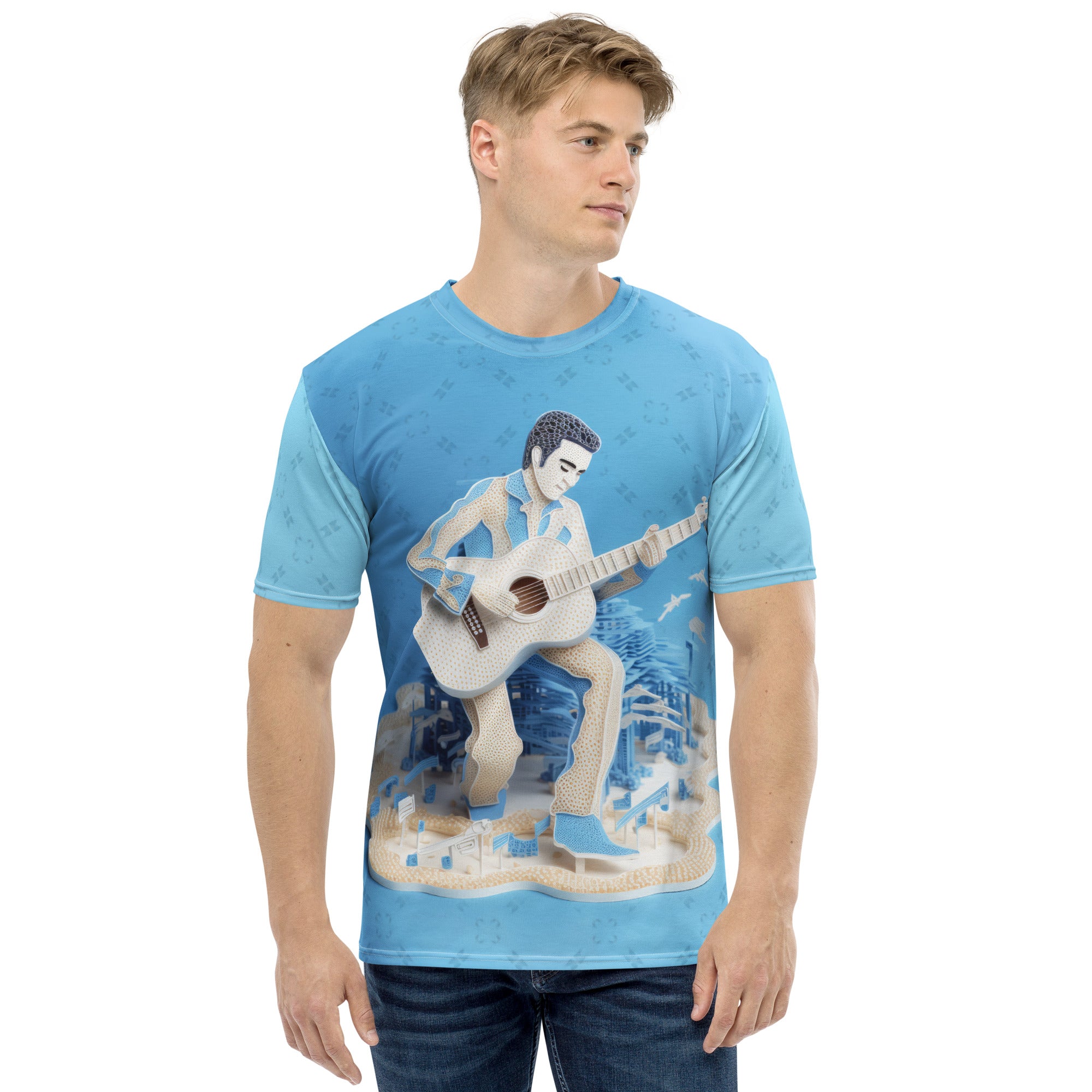 Stylish samurai silhouette crew neck t-shirt for men.