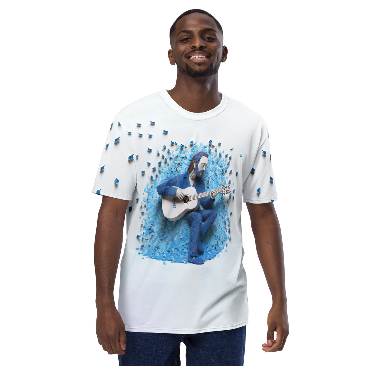 Sakura Cascade design on men's crew neck t-shirt front view.