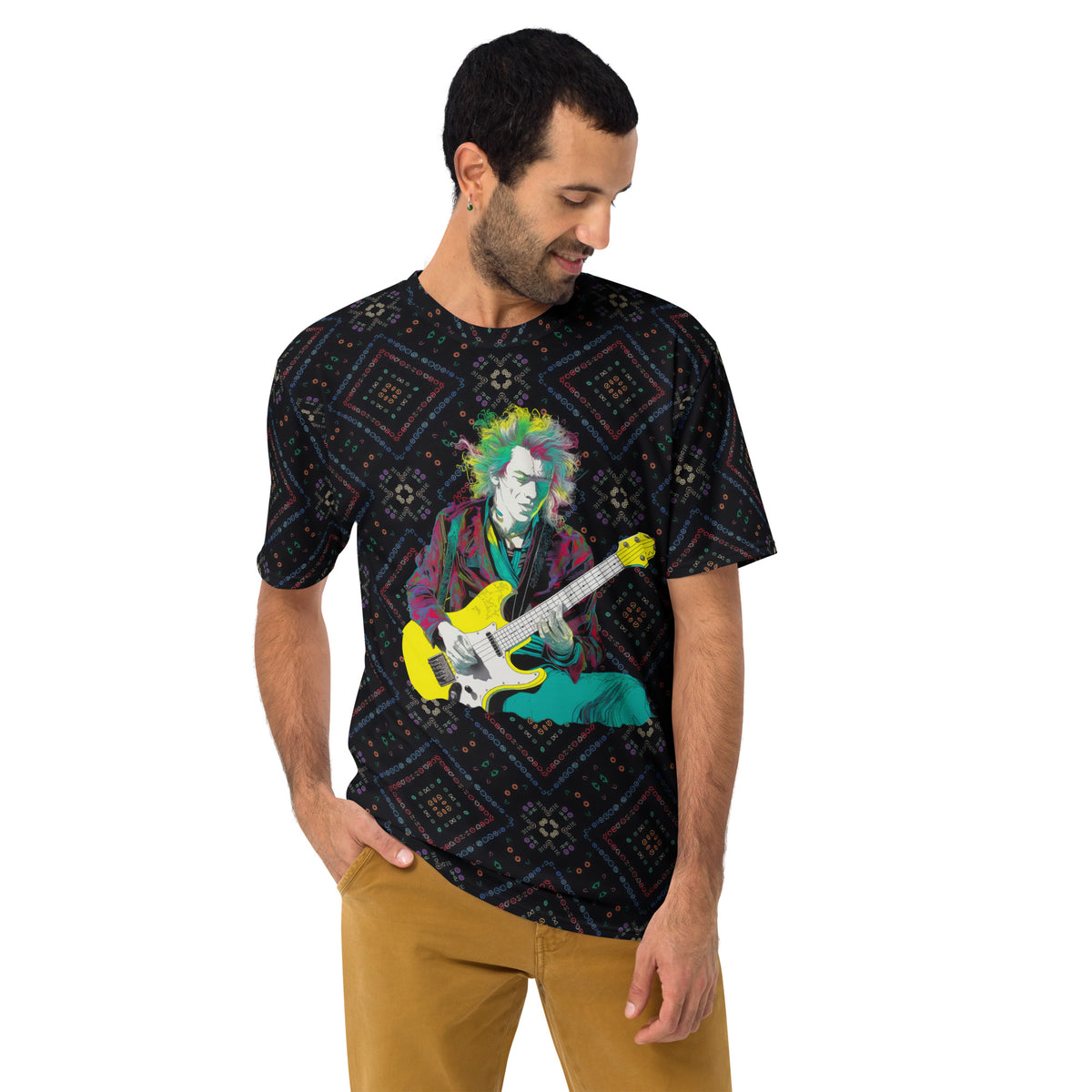 Bold Brushstrokes printed men's crew neck t-shirt in vibrant colors.