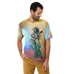 Sunflower Serenade Men's Crew Neck T-Shirt on a clothing mannequin.