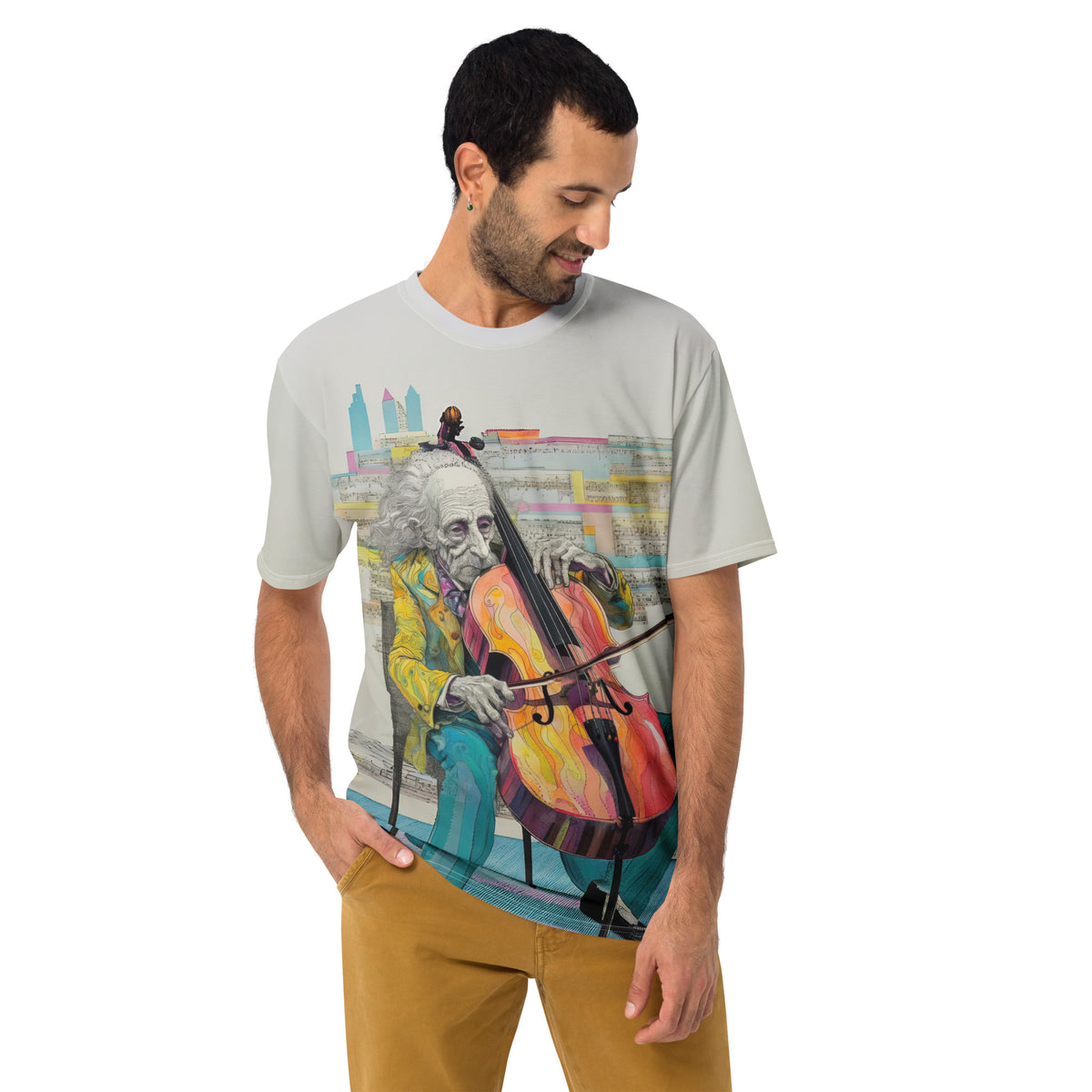 Sonic Surge Men's Crew Neck T-Shirt in a vibrant pattern - front view.