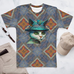 All-over cat print men's crewneck tee