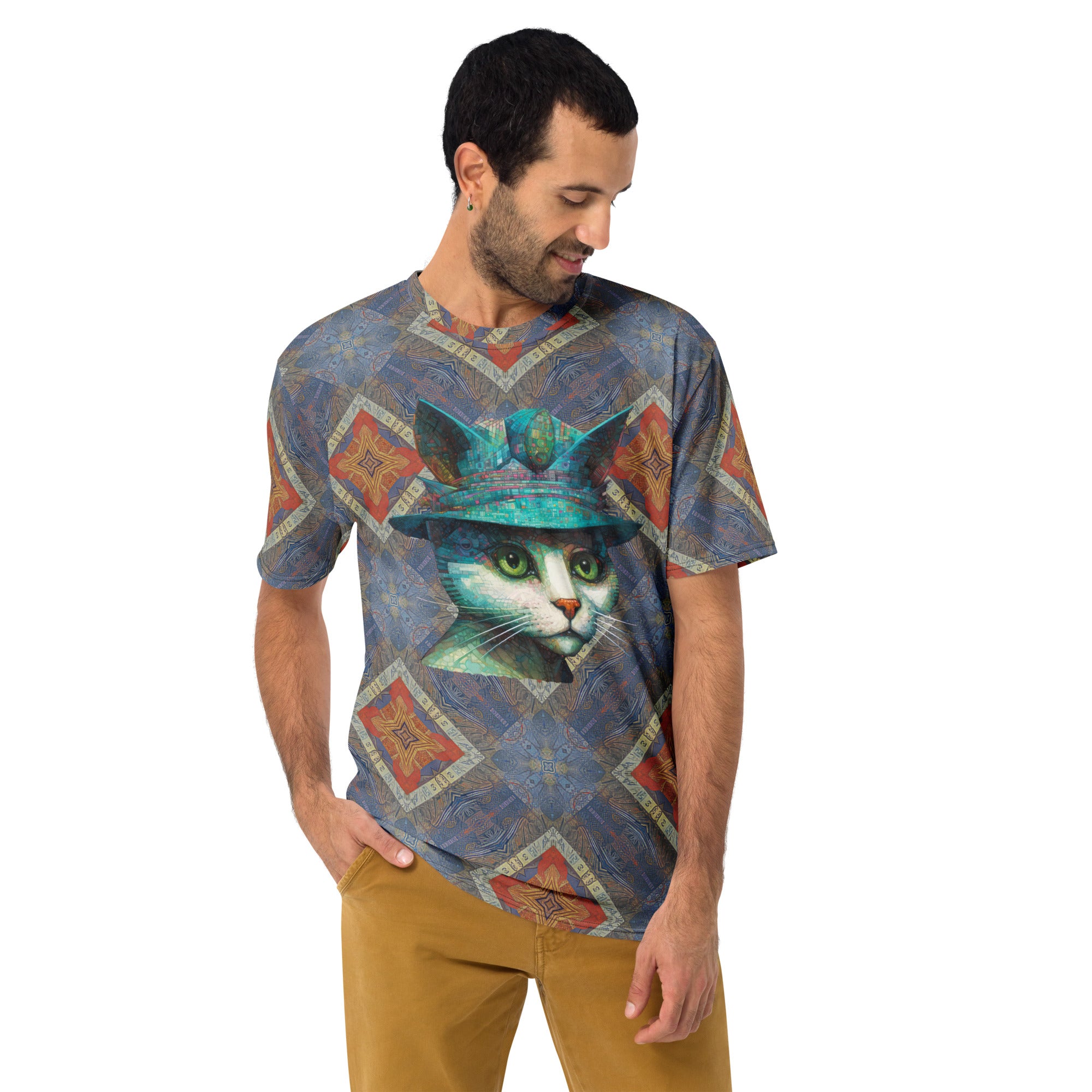 Men's fashion crewneck tee with regal cats print