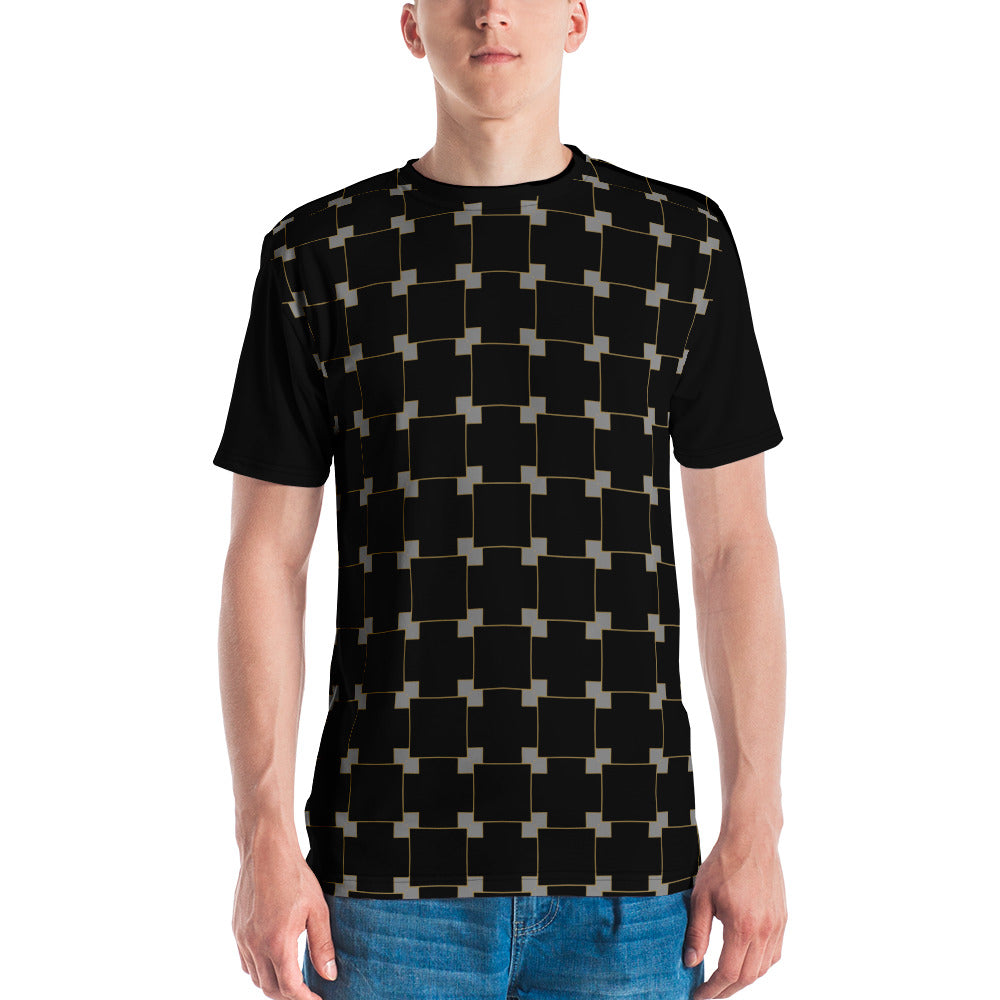 Floral Fusion pattern on men's crew neck T-shirt