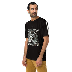 Stylish Man Wearing Sonic Symphony Print Crew Neck T-Shirt