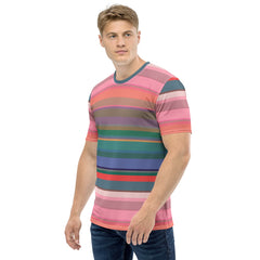 Electric Sunrise Colorful Stripe All-Over Print Men's Crew Neck T-Shirt