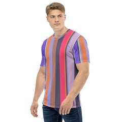 Vibrant Watercolor Strokes Colorful Stripe All-Over Print Men's Crew Neck T-Shirt