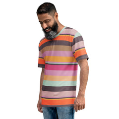 Retro Rainbow Blast Colorful Stripe All-Over Print Men's Crew Neck T-Shirt