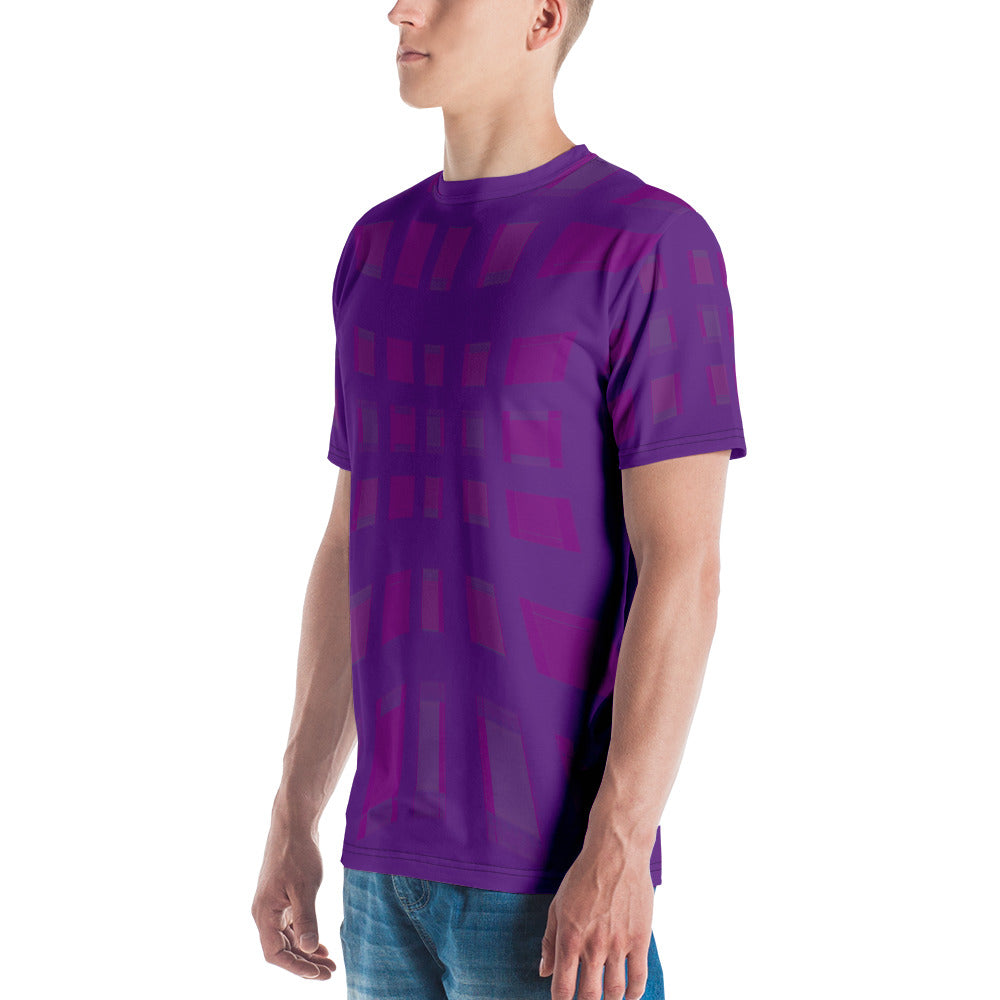 Front View of Monochrome Grid Box Stripe Men's T-Shirt, Perfect for Casual Wear