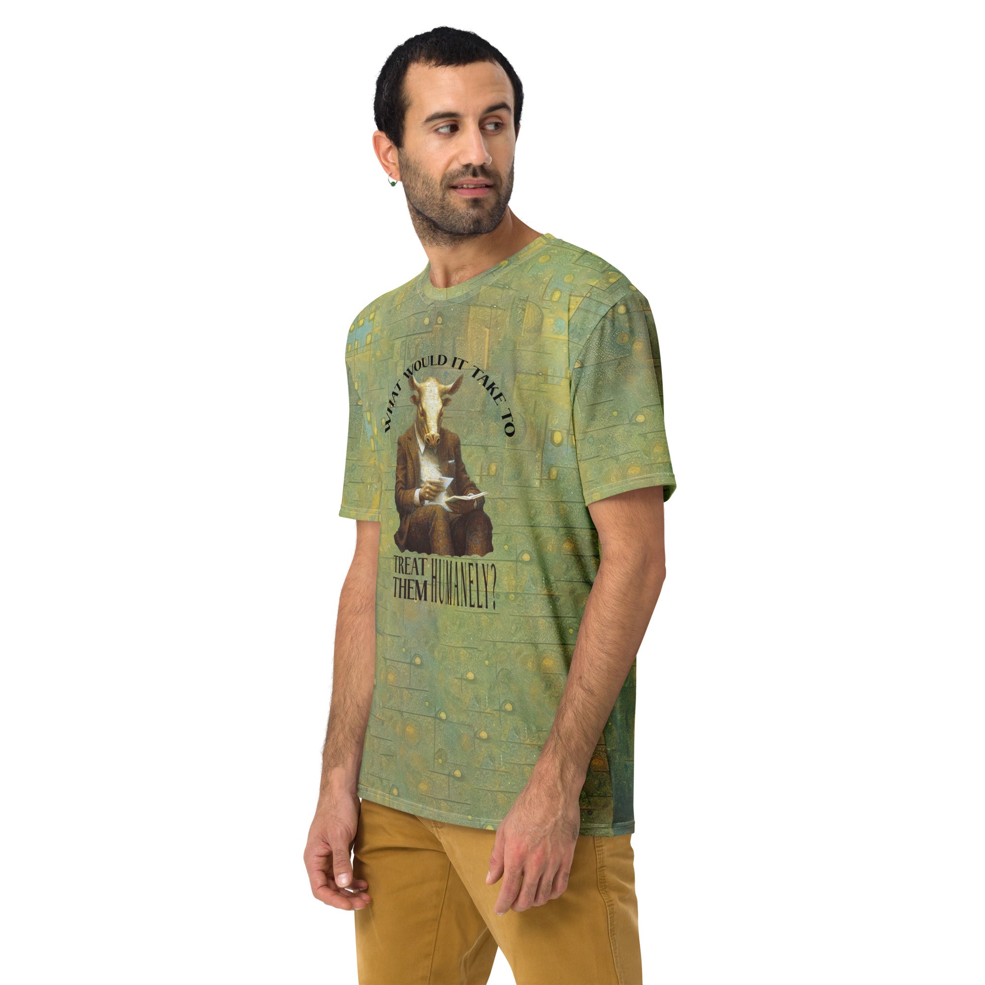 Unique rhino skateboarder print men's street t-shirt