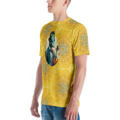 Men's gaming t-shirt with Llama console design laid flat