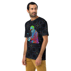 Man wearing Vibrant Burst Crew Neck T-Shirt, showcasing style.