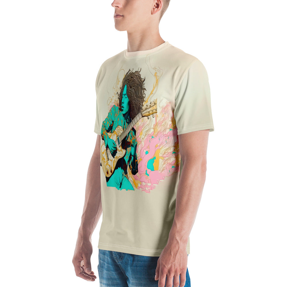 Blooming Peace Men's Crew Neck T-Shirt on a clothing rack.