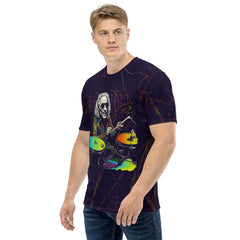 Model wearing Floral Harmony Men's Crew Neck T-Shirt with jeans.