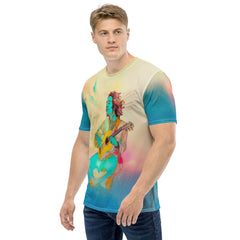 Mystic Meadow Men's Crew Neck T-Shirt on a clothing rack.