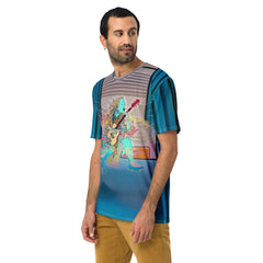 Model wearing Flower Child Dreams Men's Crew Neck T-Shirt with jeans.