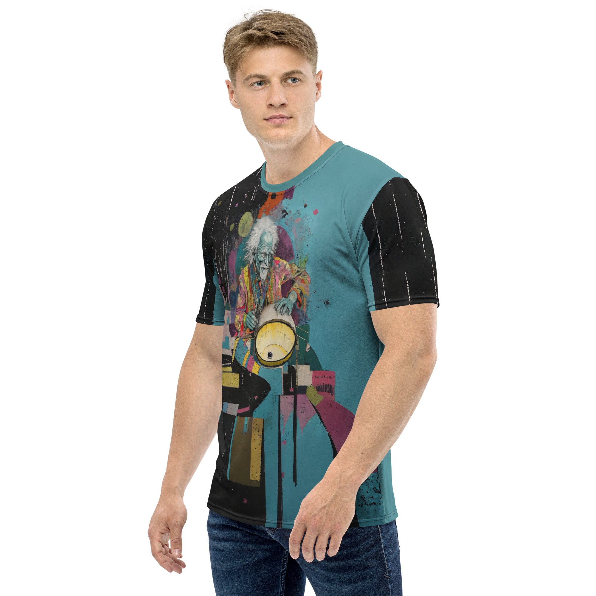 Blossom Dream Men's Crewneck Tee - Model Wearing