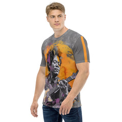 Man wearing Shadow Play crew neck t-shirt outdoors.