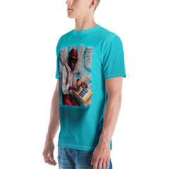 Stylish Flying Hummingbird Harmony t-shirt for men displayed.