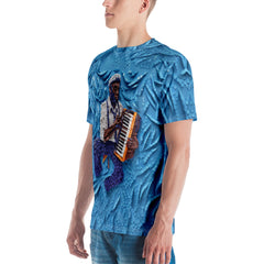 Unique kirigram wave design on crew neck t-shirt.