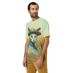 Casual men's t-shirt featuring playful cat graphics