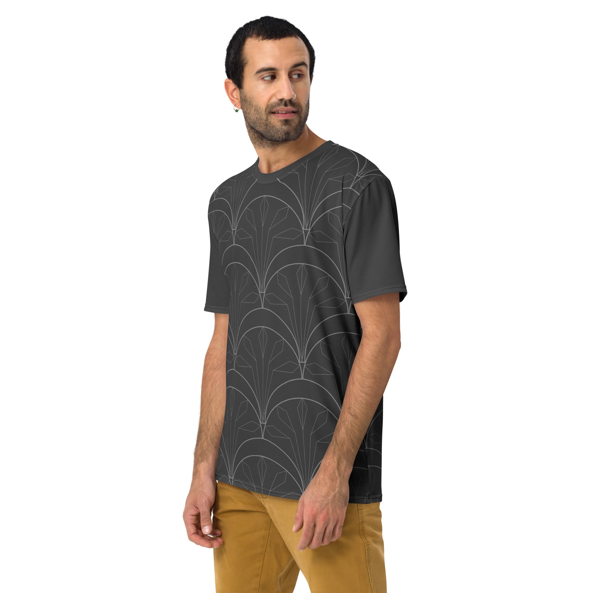 Men's crew neck t-shirt featuring vibrant kaleidoscope graphics