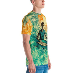 Wave Print Crew Neck Tee for Men