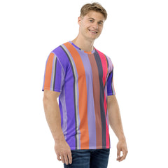 Vibrant Watercolor Strokes Colorful Stripe All-Over Print Men's Crew Neck T-Shirt