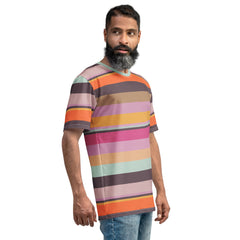 Retro Rainbow Blast Colorful Stripe All-Over Print Men's Crew Neck T-Shirt