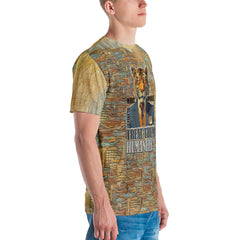 Urban style men's t-shirt featuring a unique skateboarding bulldog illustration