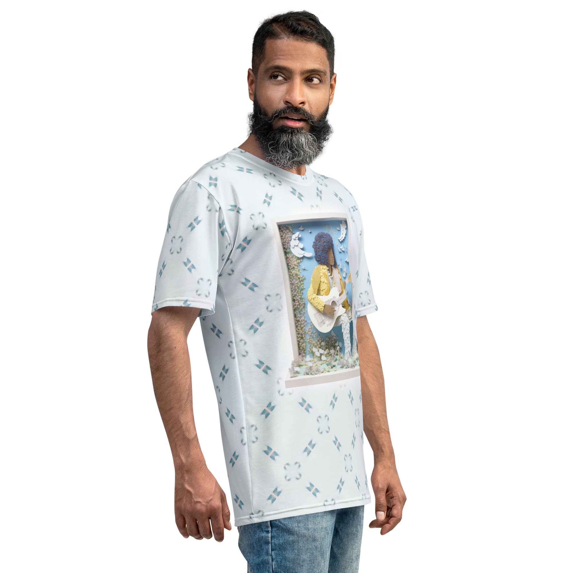 Men's t-shirt featuring Lotus Bloom pattern on crew neck design