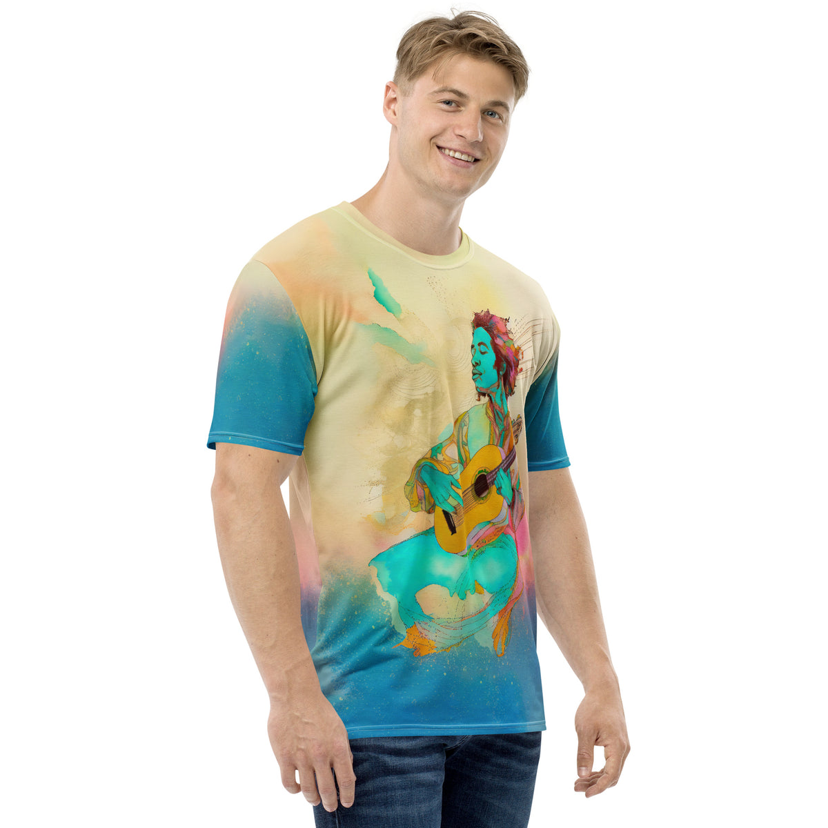 Mystic Meadow Men's Crew Neck T-Shirt on a clothing mannequin.
