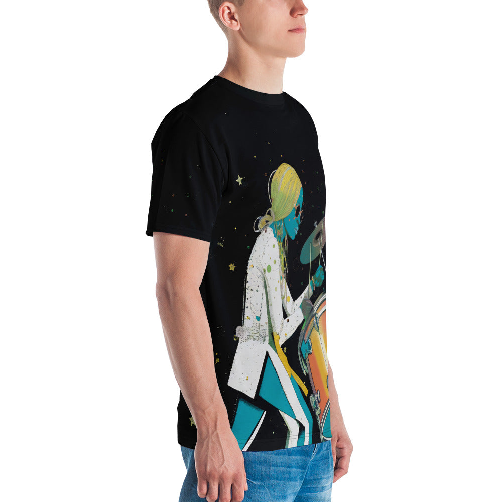 Side view of Harmonic Beat Men's Crew Neck T-Shirt on a mannequin.