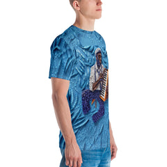 Men's fashion t-shirt featuring abstract wave artwork.
