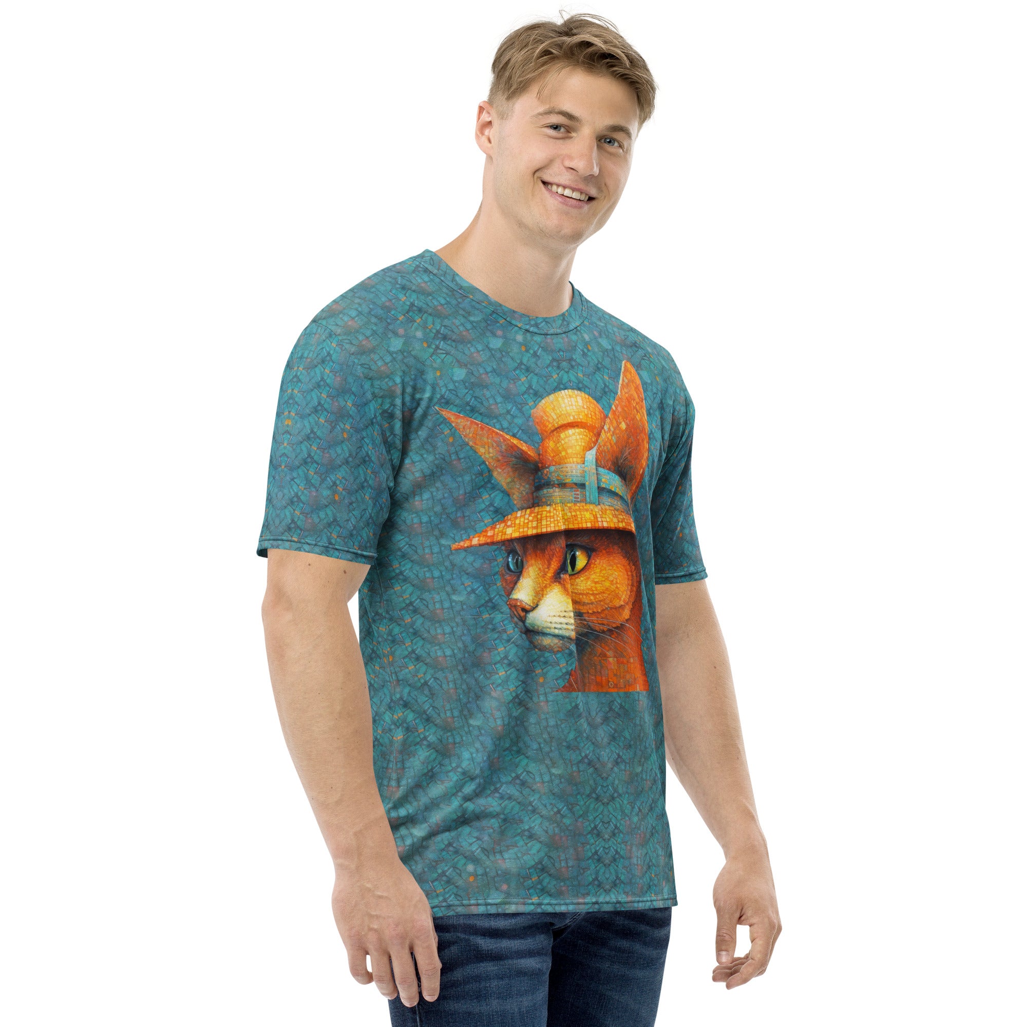 Mystical Cats printed men's crewneck tee