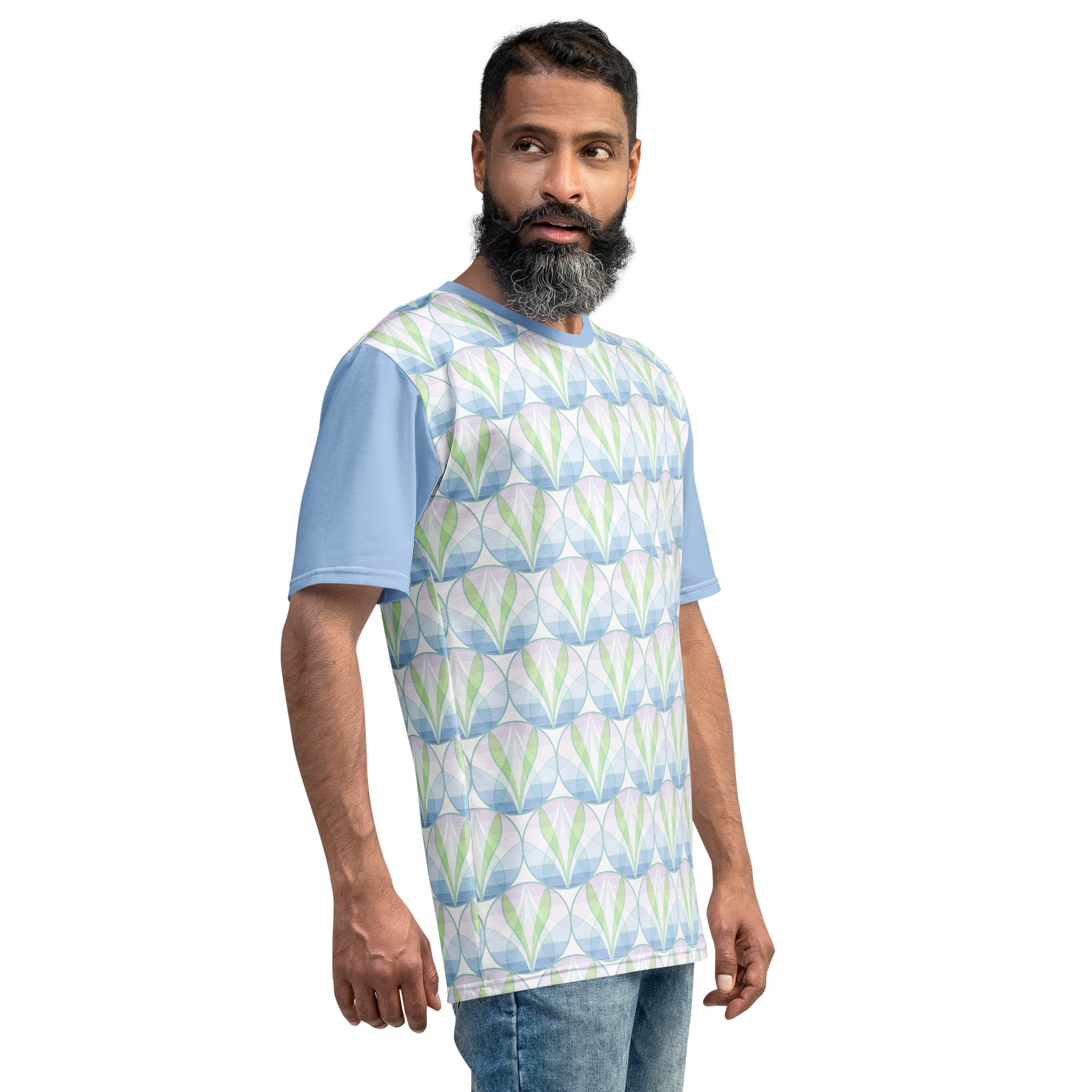 Fashionable man posing in Urban Grid Crew Neck T-Shirt.