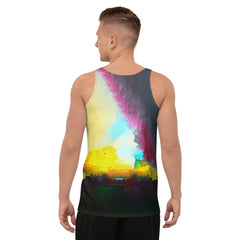 Model wearing NS-988 men's tank top showcasing fit and design