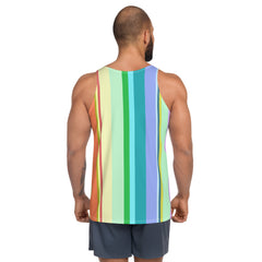 Stylish man wearing Pinstripe Tank Top outdoors.