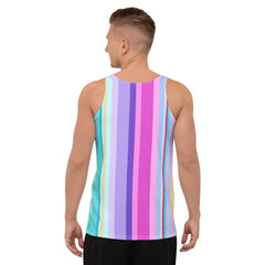 Close-up of monochrome waves pattern on men's tank top.
