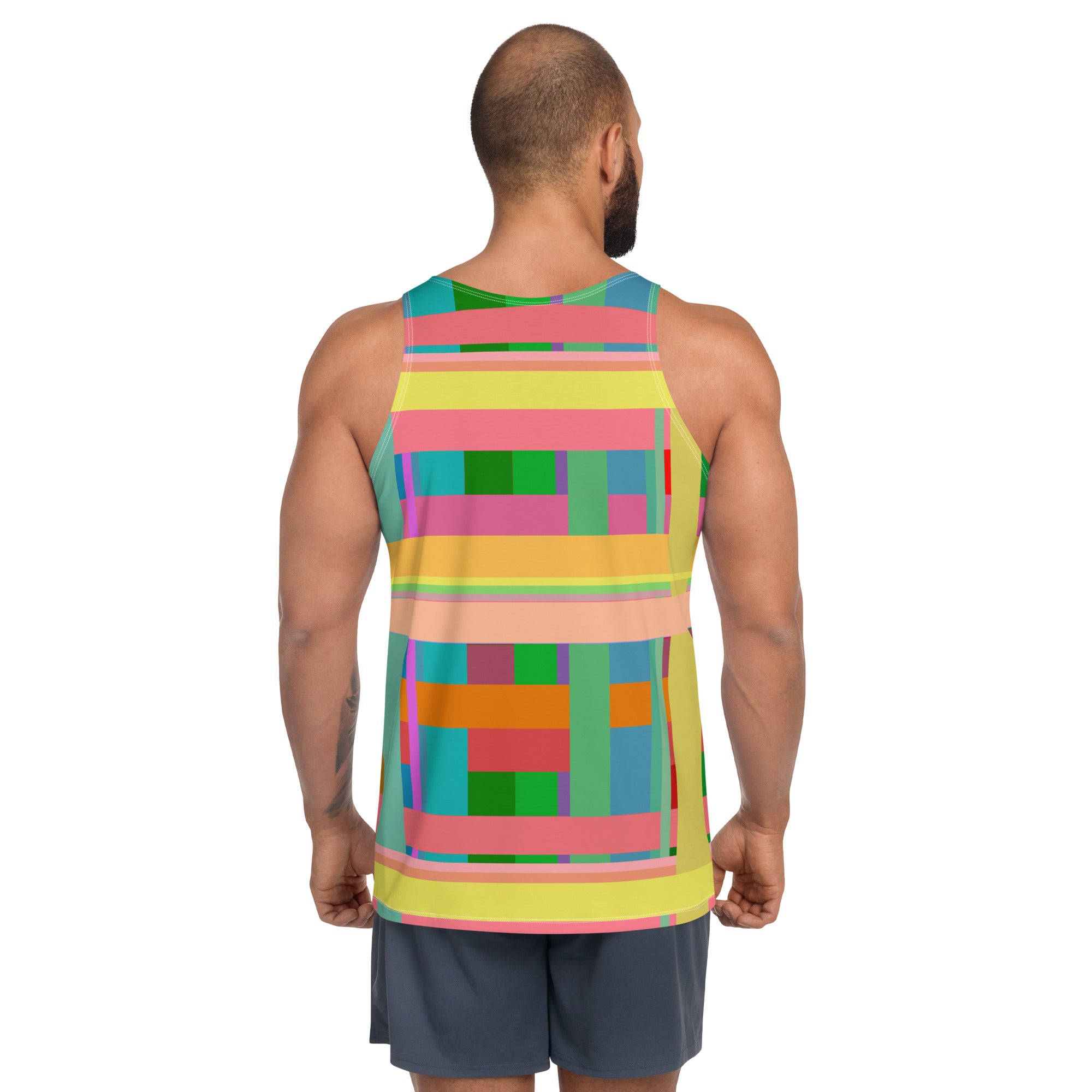 Make a bold statement with this Neon Fusion Tank Top, designed for men who embrace vivid colors and dynamic fashion.