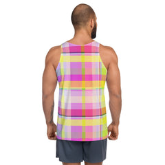 Colorful and lively men's tank top adorned with Carnival-inspired designs for a standout look.