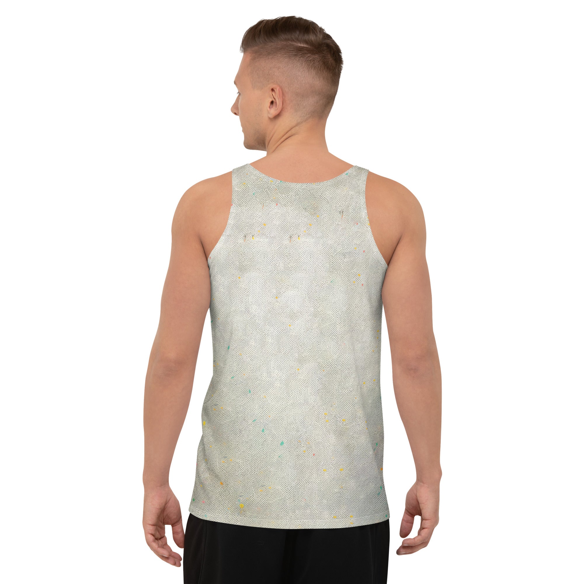 Stylish Galactic Wolf Men's Tank Top in action.