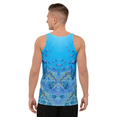 Side view of man in Blossom Breeze tank top enjoying the breeze