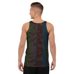 Man wearing Comic Burst Tank Top at a summer outing.