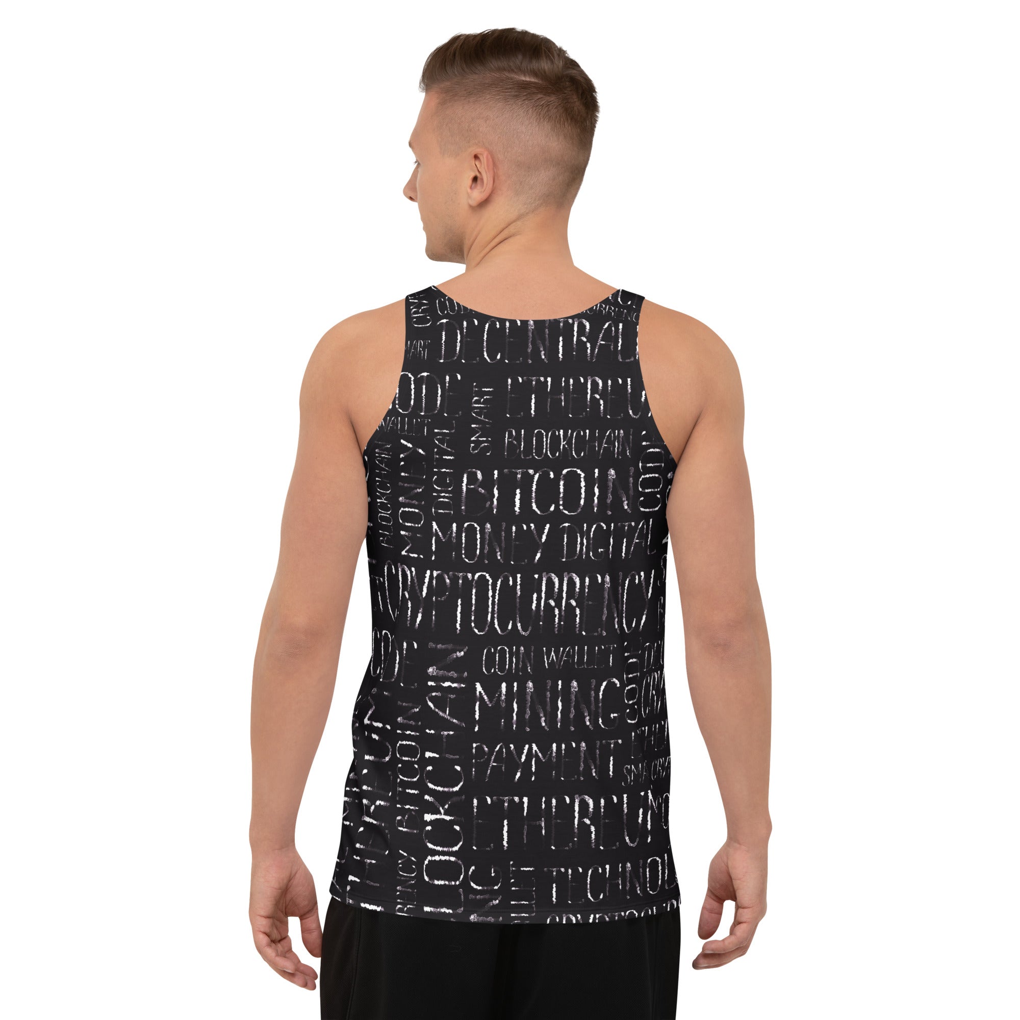 Men's summer tank top with colorful graffiti art print.