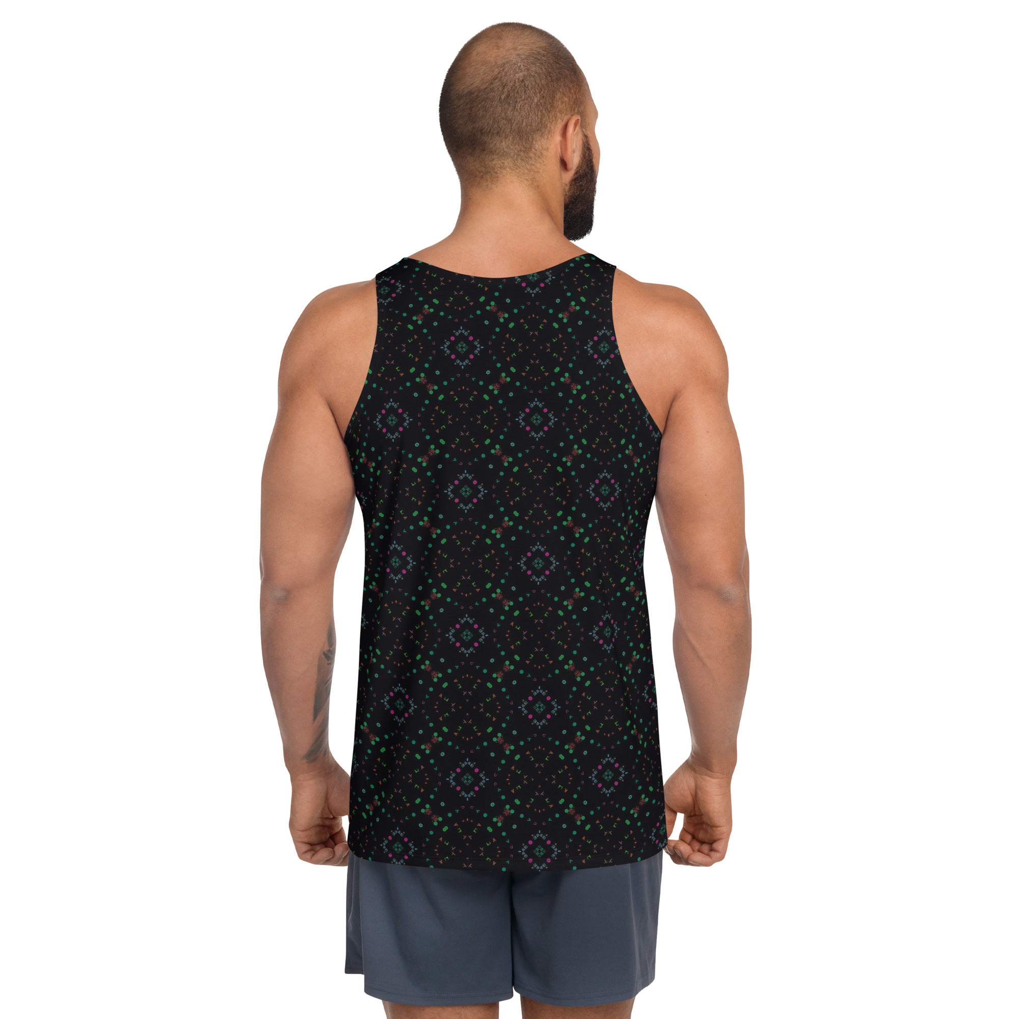 Colorful and bold pop art men's tank top - psychedelic summer fashion.